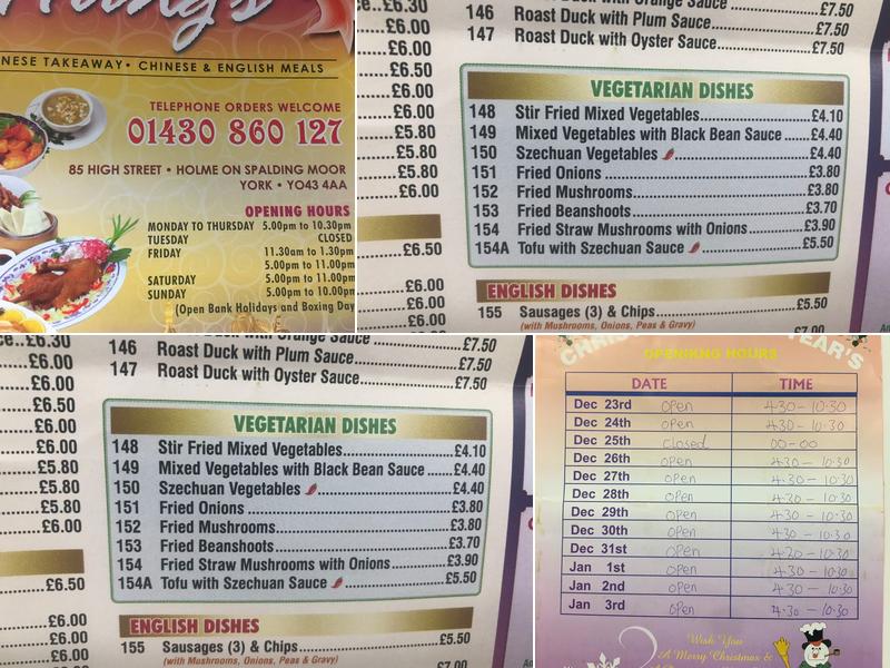 Hung's Chinese Takeaway Menu