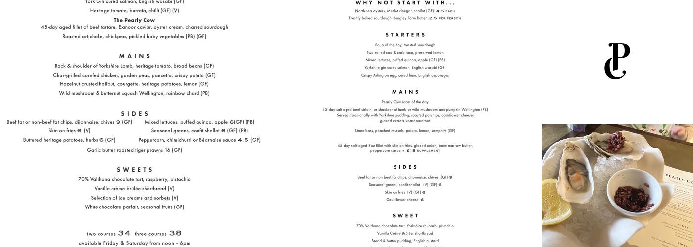 Pearly Cow Restaurant Menu