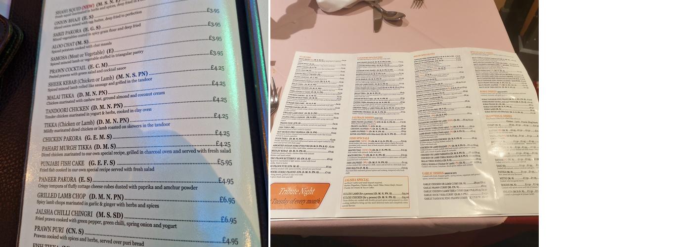 Jalsha Tandoori Restaurant Menu