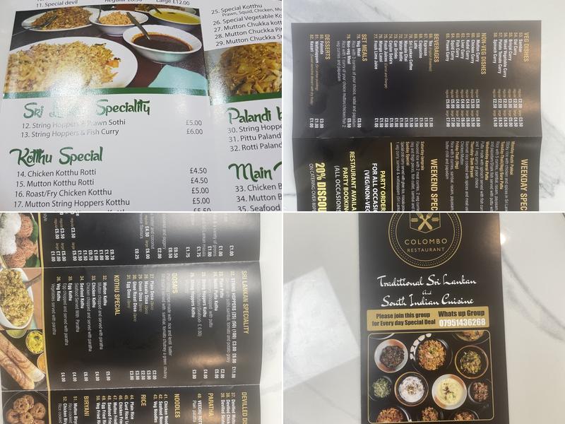 Colombo Restaurant Menu