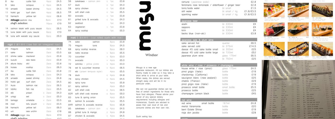 Misugo Japanese Windsor Menu