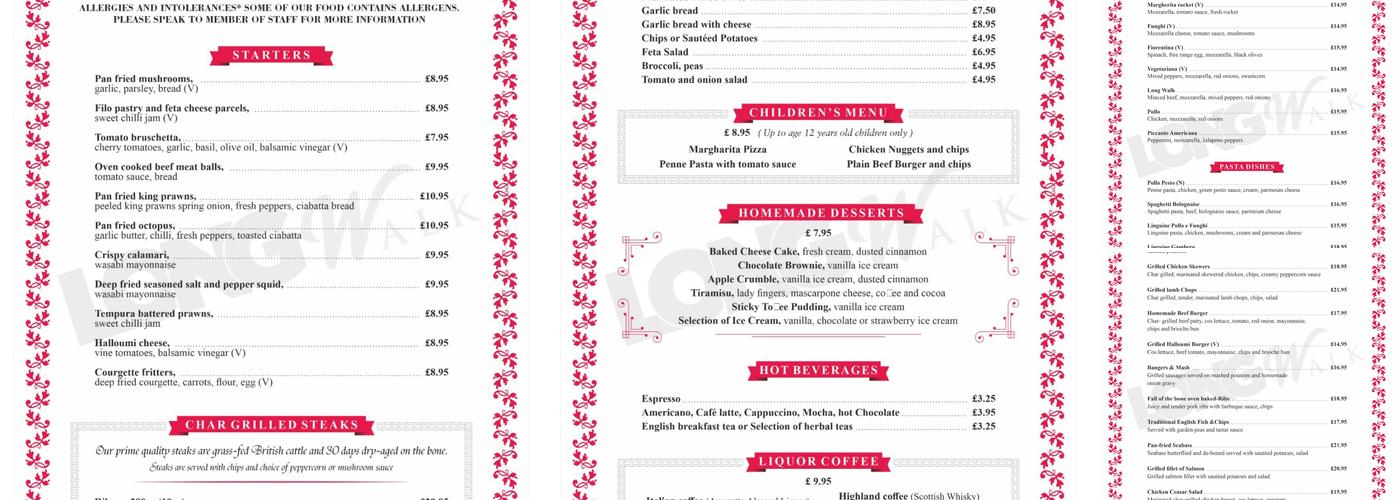 Long Walk Grill Menu