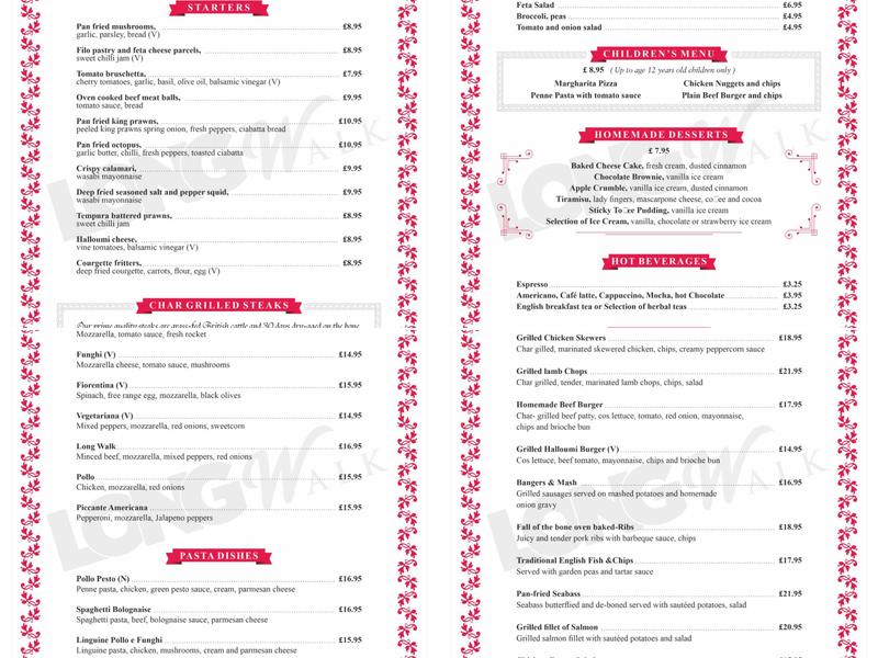 Long Walk Grill Menu