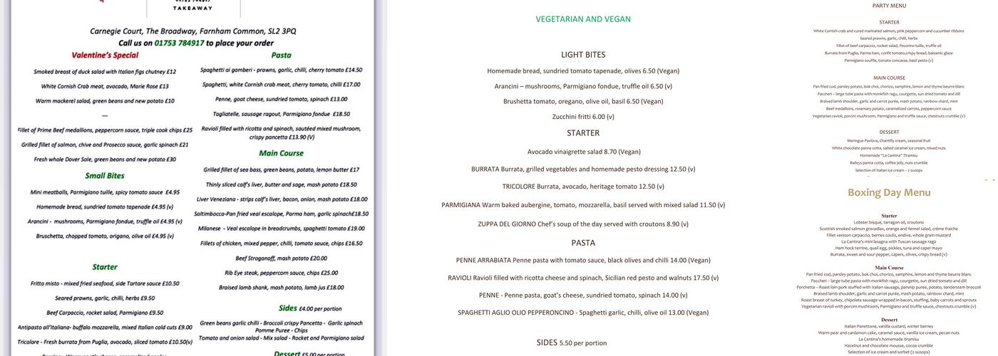 La Cantina Del Vino - Farnham Common Menu