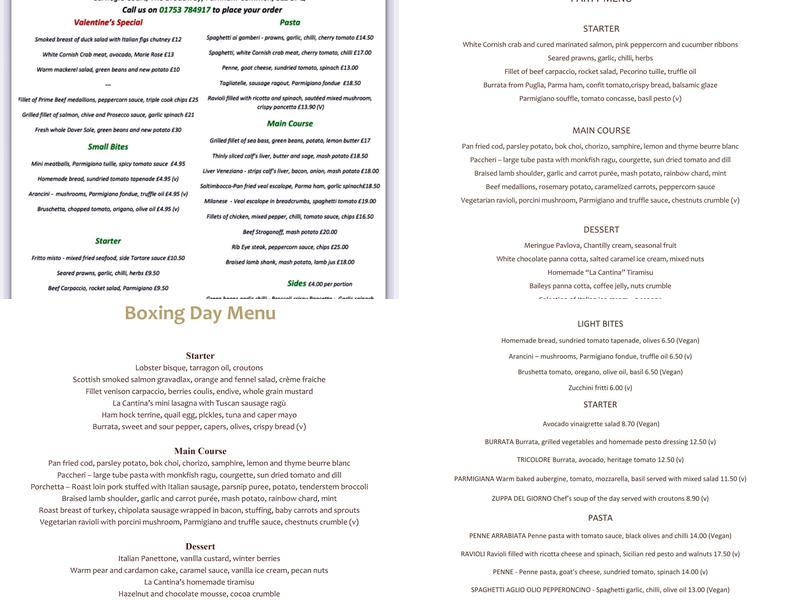 La Cantina Del Vino - Farnham Common Menu