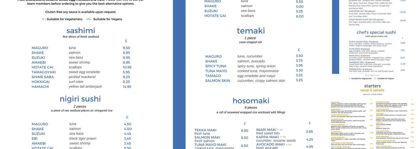 Mori Japanese Restaurant Menu