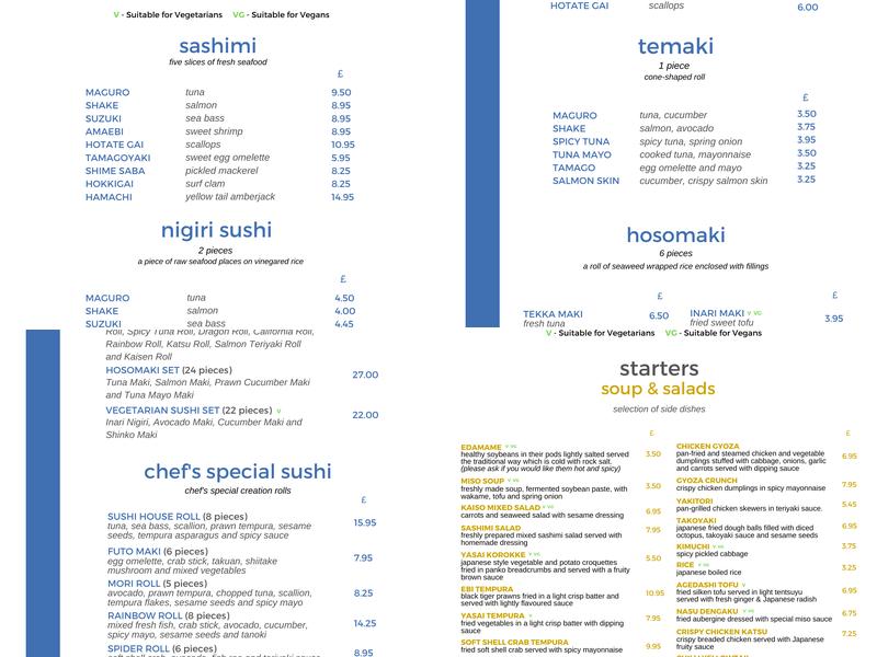 Mori Japanese Restaurant Menu