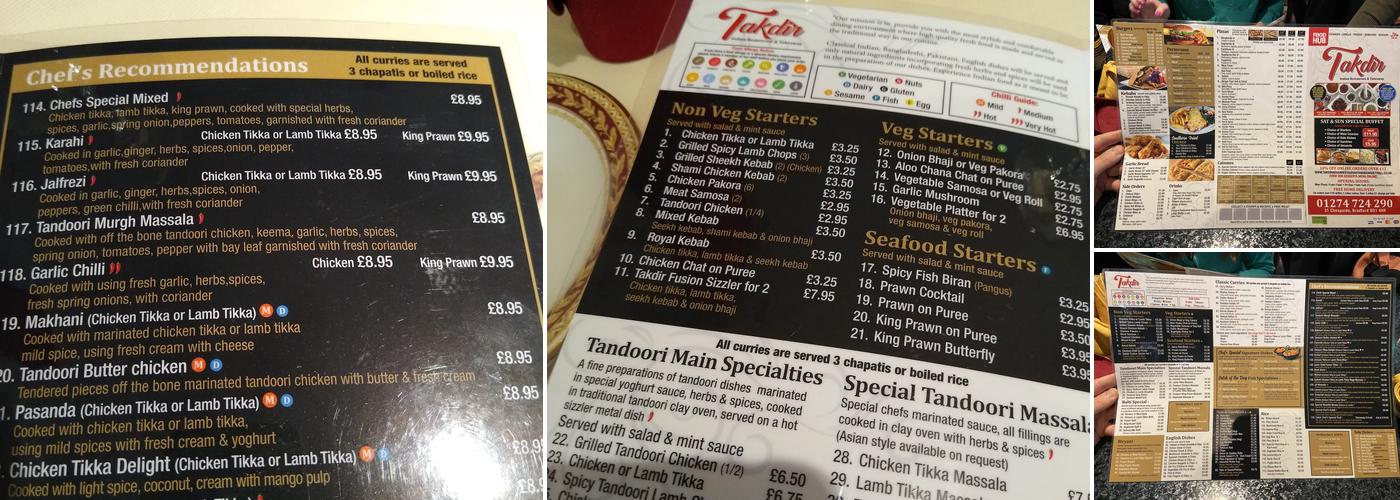 Takdir Indian Restaurant & Banquet Hall Menu