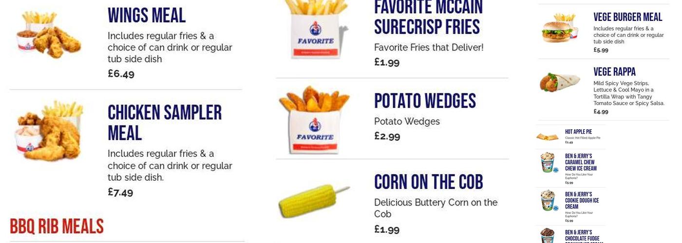 Favorite Chicken & Ribs Corby Menu