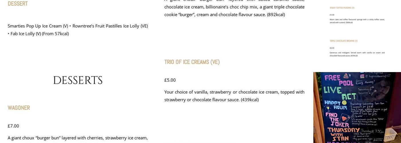 The Highfield in Beverley Menu