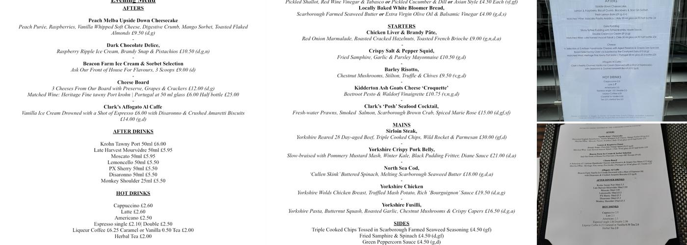 Clark's Restaurant, Scarborough Menu