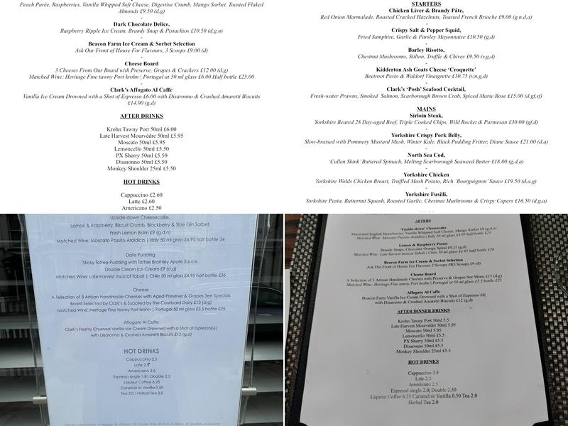 Clark's Restaurant, Scarborough Menu