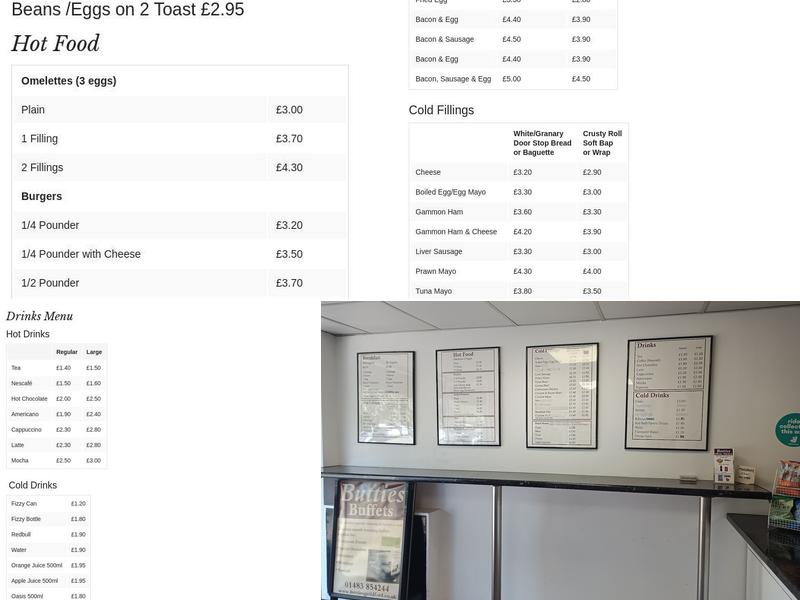 Butties Sandwich Shop Menu