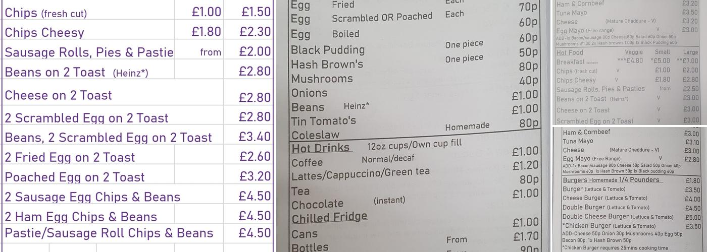 Tom's Cafe Dunstable Menu