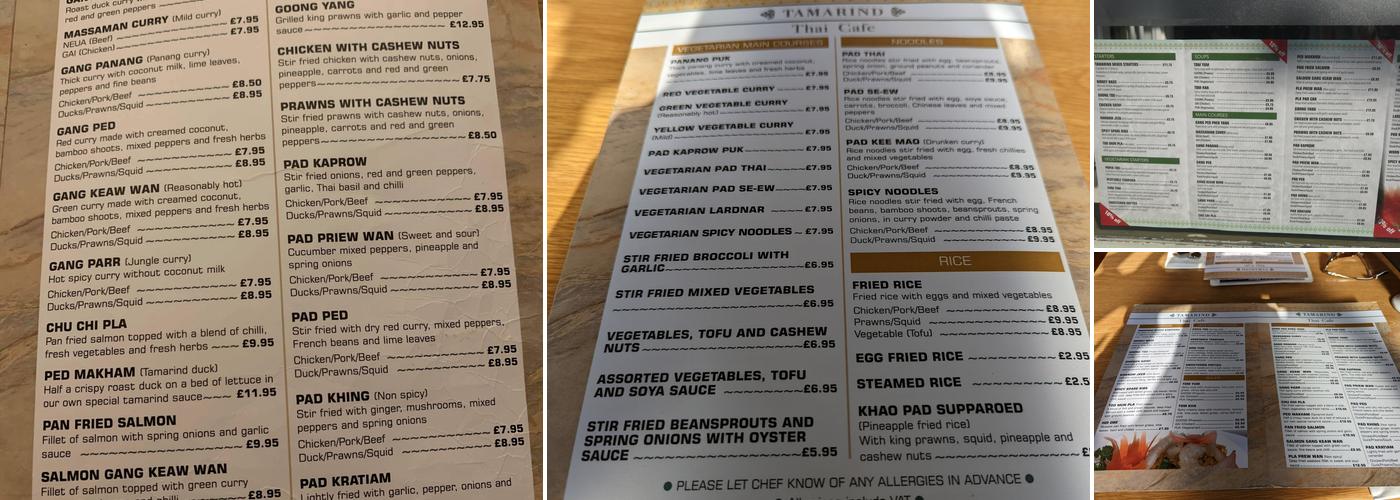 Tamarind Thai Cafe Menu