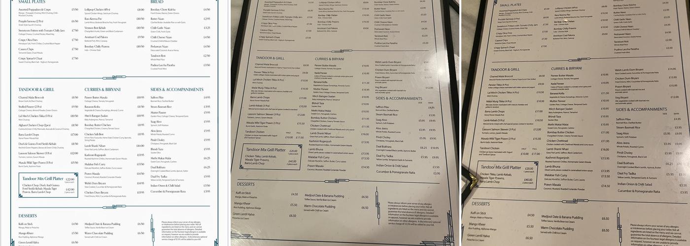 Bombay Chow Brasserie Menu