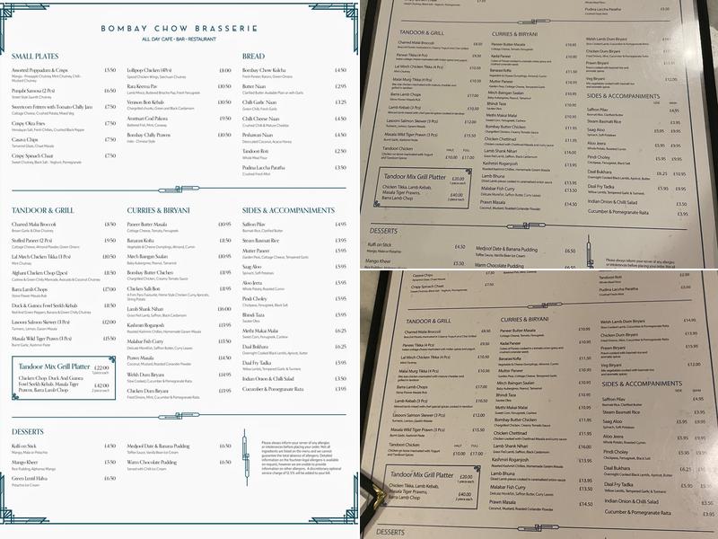 Bombay Chow Brasserie Menu