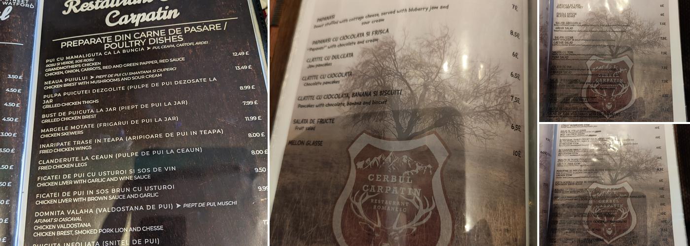 Cerbul Carpatin Menu