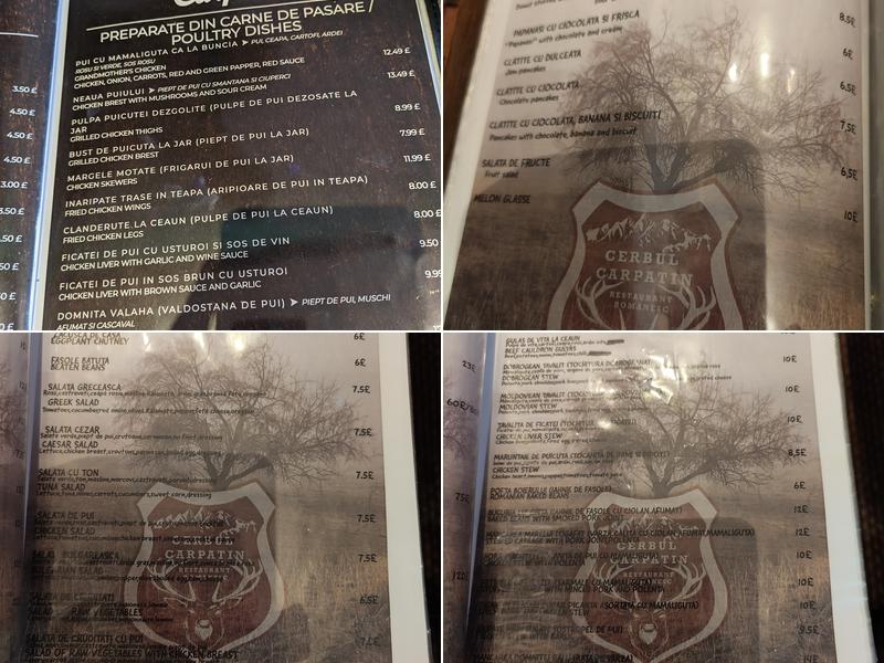 Cerbul Carpatin Menu
