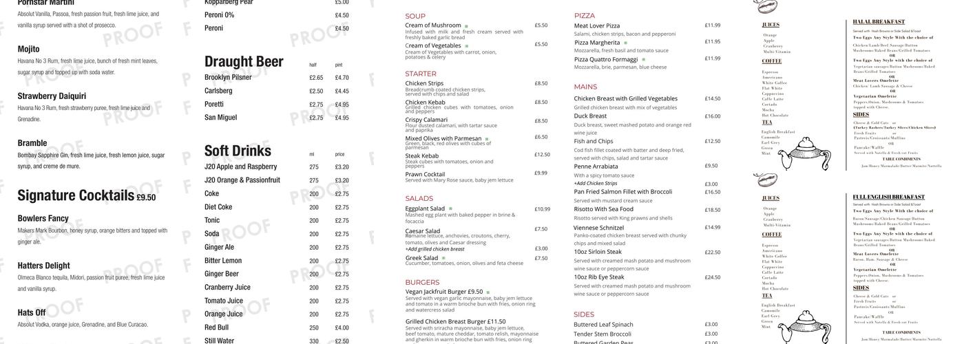 Hatmakers Restaurant Menu