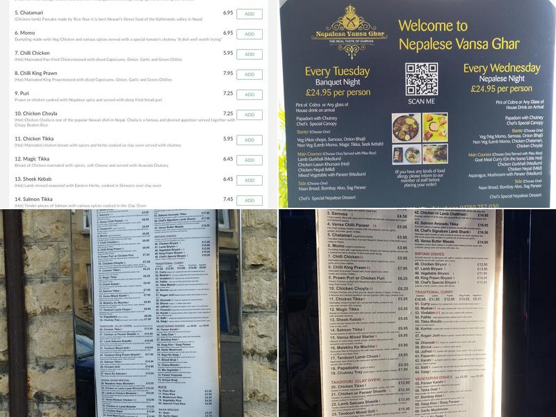 Nepalese Vansa Ghar Menu
