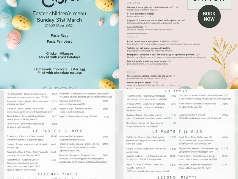 SAPORI Italian restaurant Menu