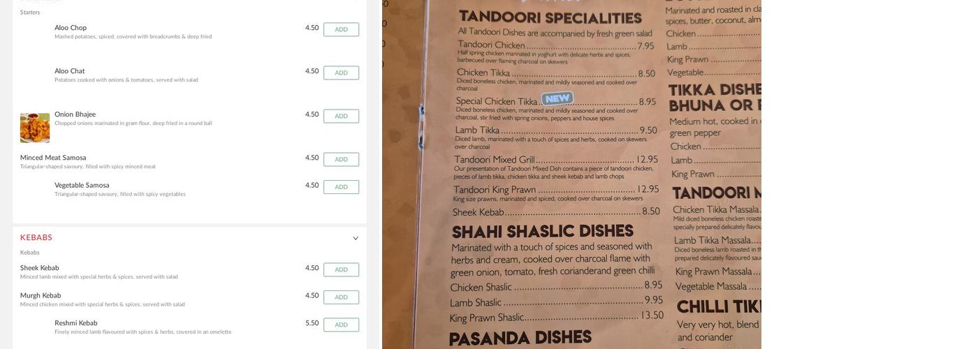 Taj Mahal Menu