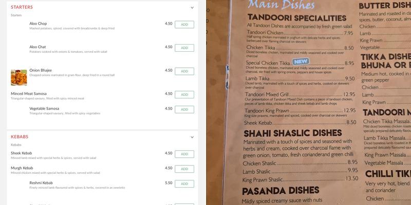Taj Mahal Menu