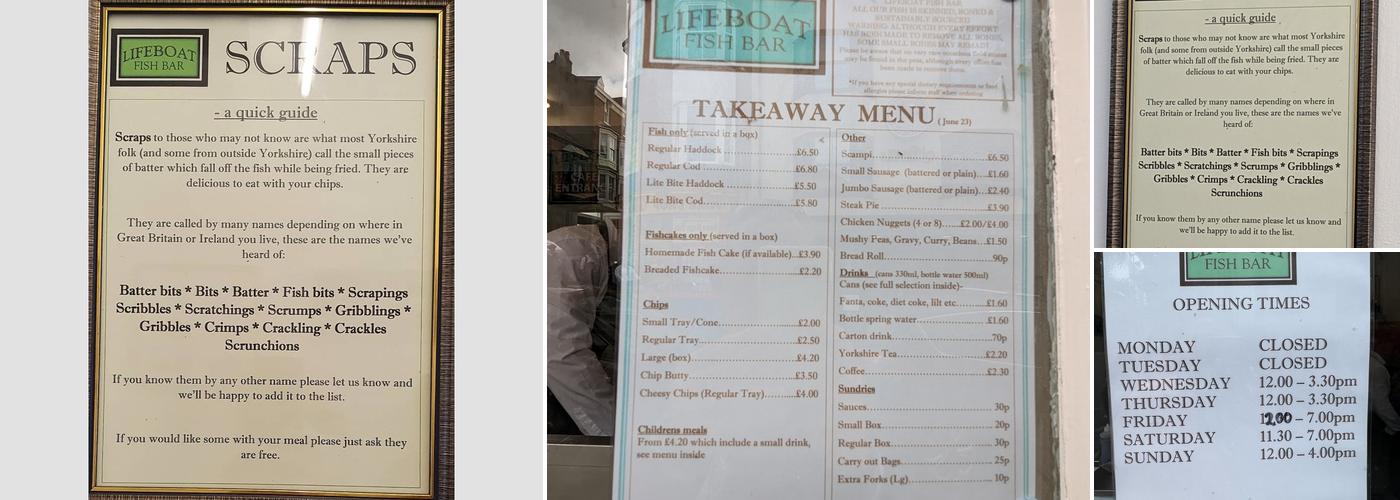 Lifeboat Fish Bar, Fish and Chip Cafe & Takeaway Menu