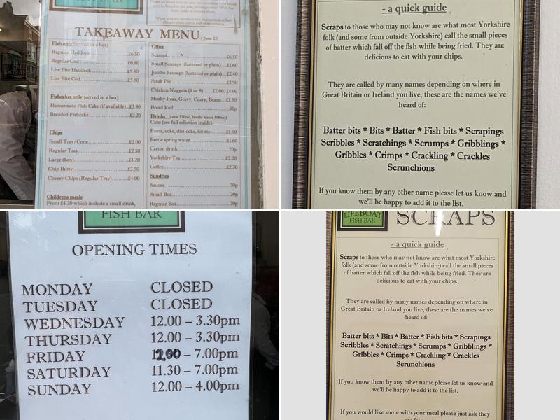 Lifeboat Fish Bar, Fish and Chip Cafe & Takeaway Menu