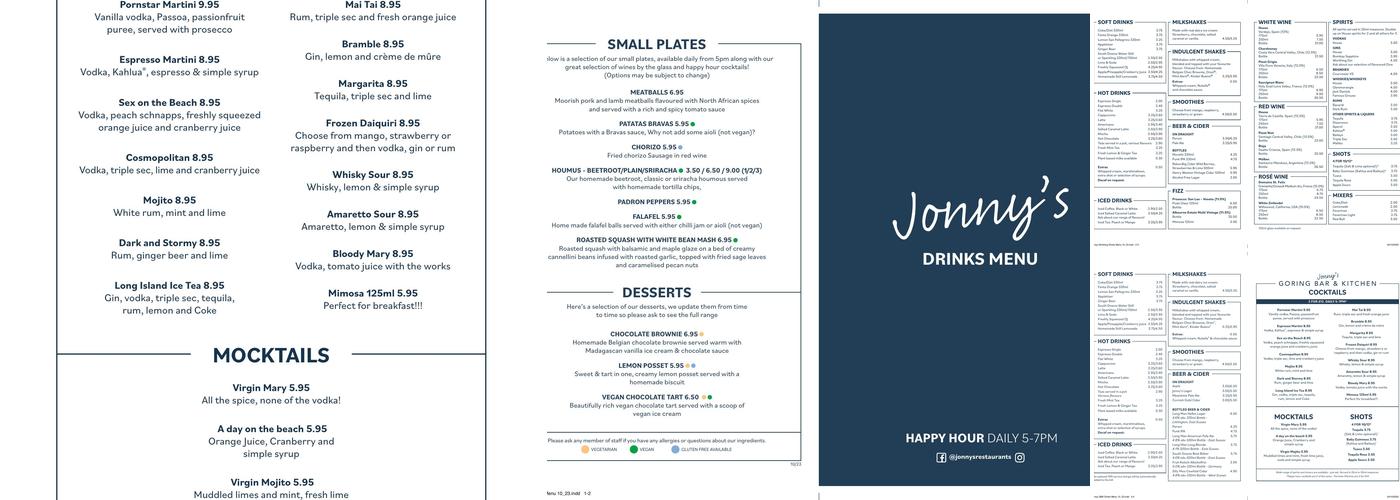 Jonny's Menu