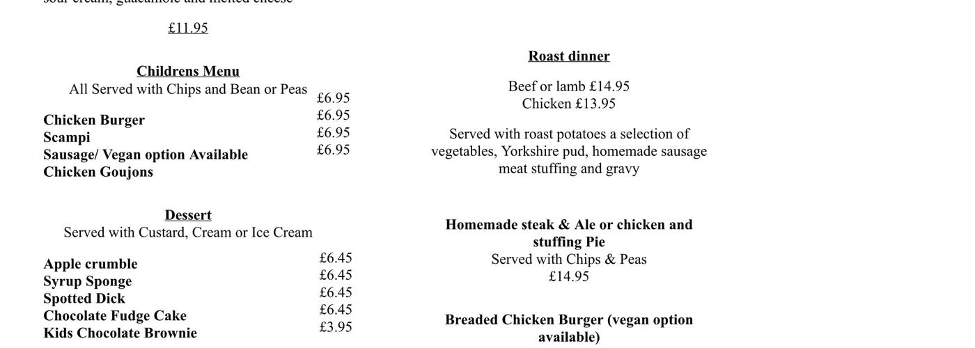 The Plough Menu