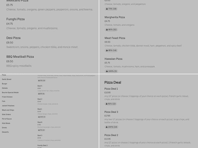 Bourne Pizza & Kebab Menu