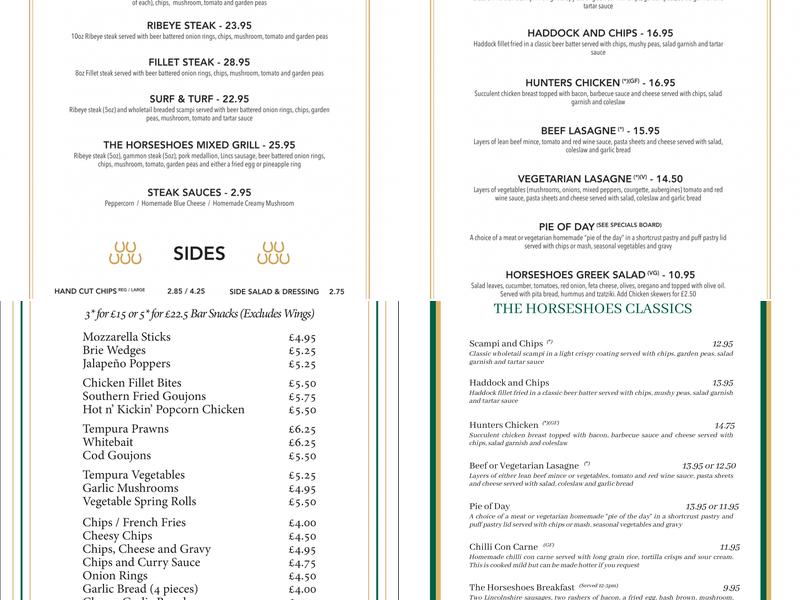 The Horseshoes Menu