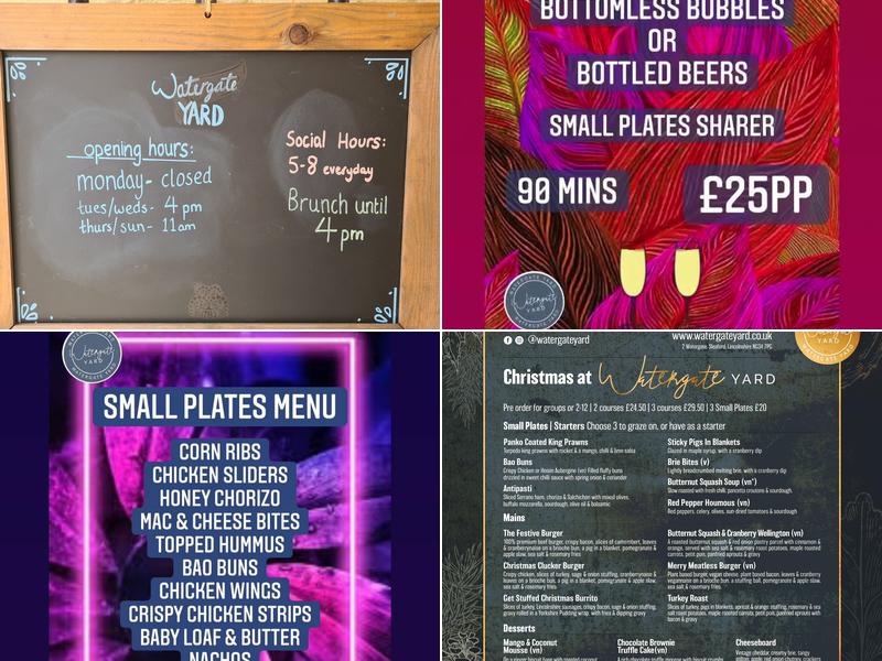 Watergate YARD - Sleaford Menu