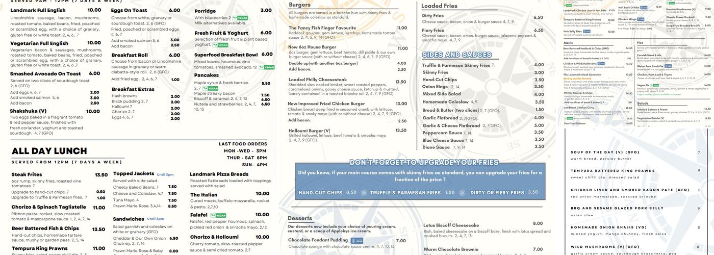 Landmark Café and Restaurant Menu