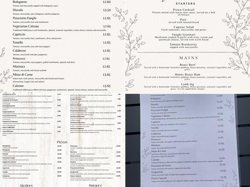 Pasco’s On The Lake Menu