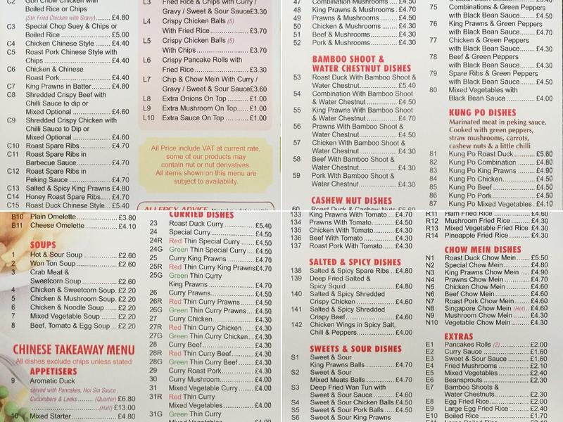 Molescroft Chinese Menu