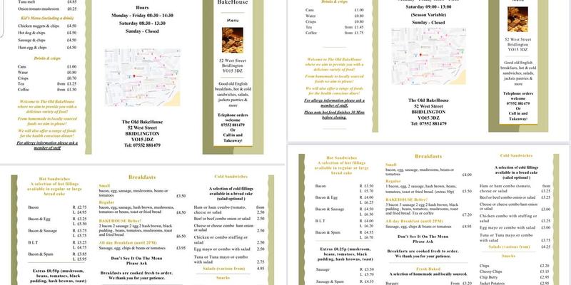 The Old BakeHouse Menu