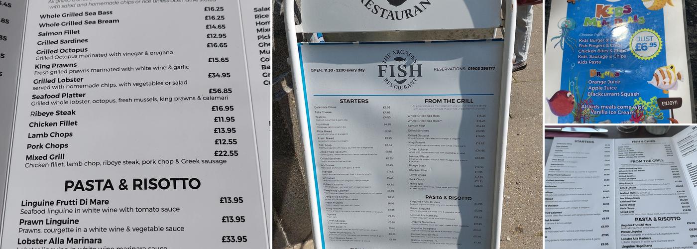 The Arcades Fish Restaurant Menu