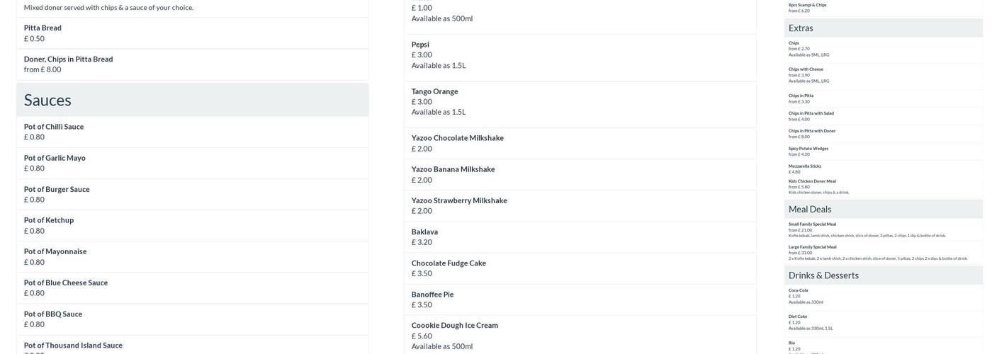 Uncle Jim's Kebab House Menu