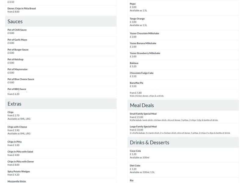 Uncle Jim's Kebab House Menu