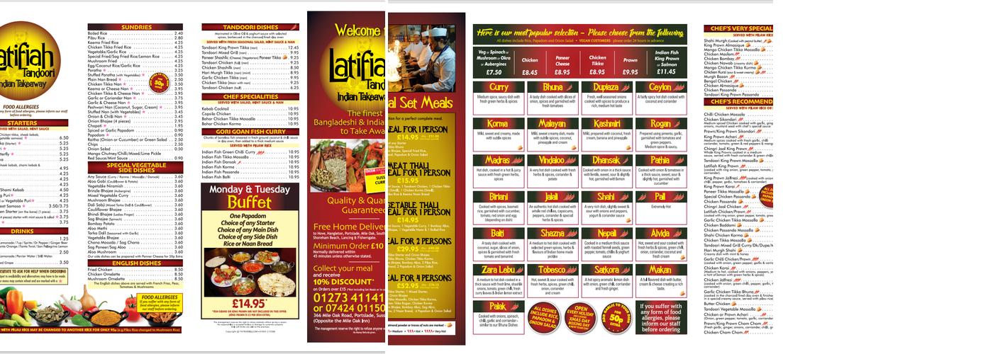 Latifiah Tandoori Menu