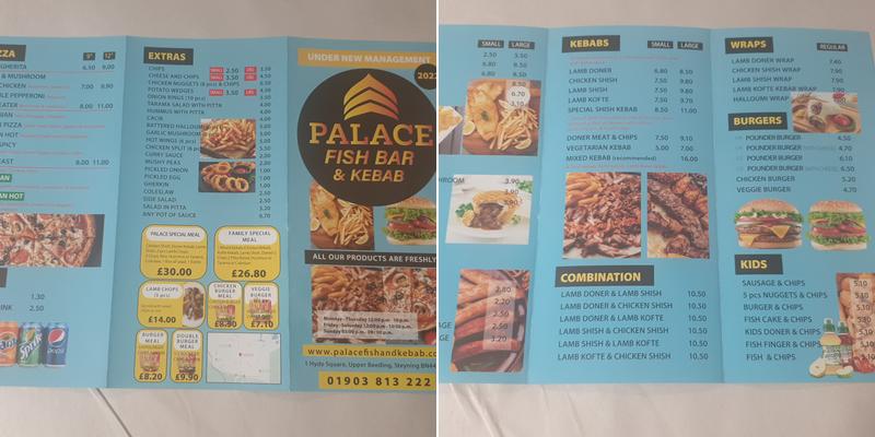 PALACE FISH BAR & KEBAB LIMITED Menu