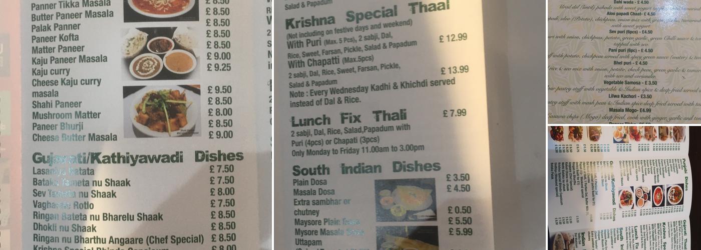 Krishna pure vegetarian restaurant Menu