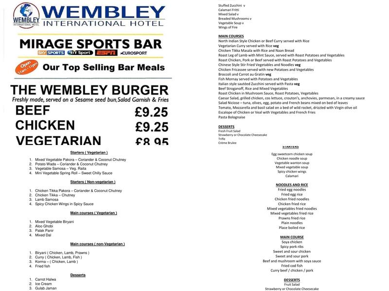 Empire Restaurant Wembley Menu