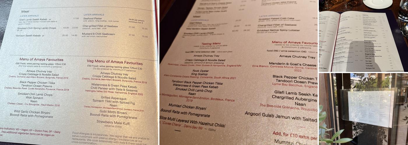 Amaya Grill and Bar Menu