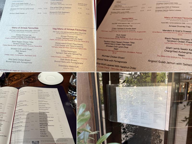 Amaya Grill and Bar Menu