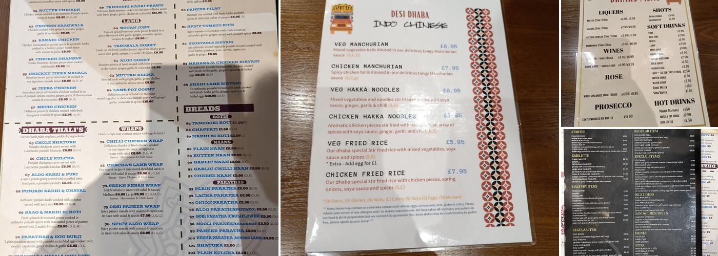Desi Dhaba Menu