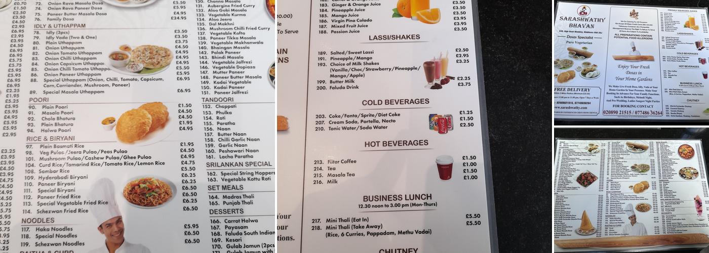 Sarashwathy Bhavan Menu